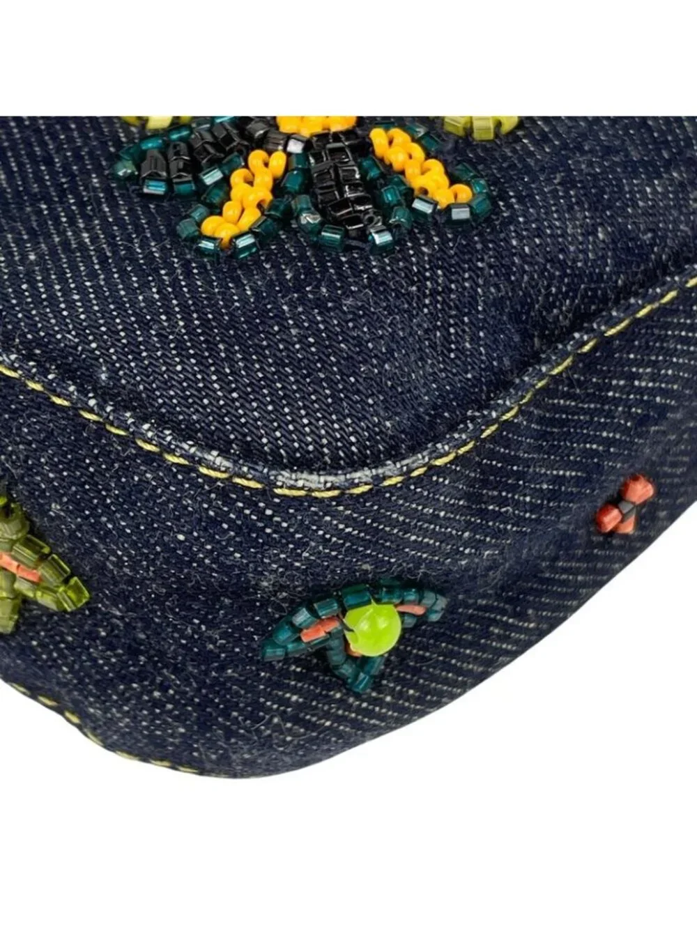 Fendi Zucca Pattern Mamma Baguette Beads Embroidery Shoulder Bag Denim Navy - Picture 6 of 15